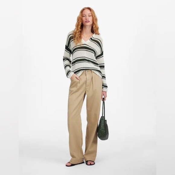 Madewell Open-Stitch Johnny Collar Sweater In Summit Green Stripe Size Small - Picture 2 of 10